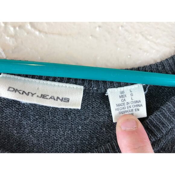 DKNY JEANS Mens Sweater Large Sleeve Logo‎ Gray Pullover Long Sleeve - Picture 3 of 4